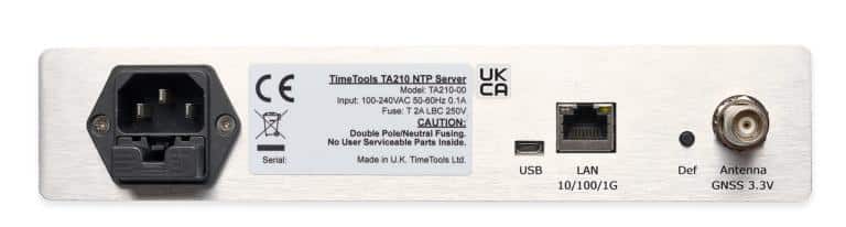 TimeTools TA210 Fast GPS-Referenced NTP Network Time Server - Rear Panel.